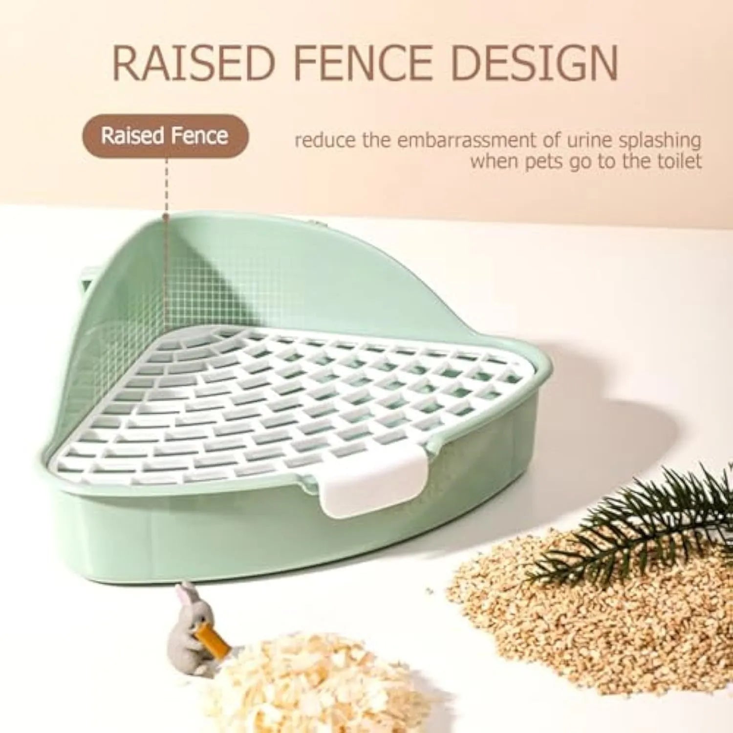 Triangular rabbit litter box corner toilet for small pets in green colour