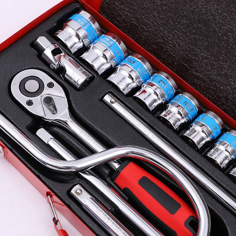 24-piece chrome vanadium steel curved bow car repair wrench set in a storage case