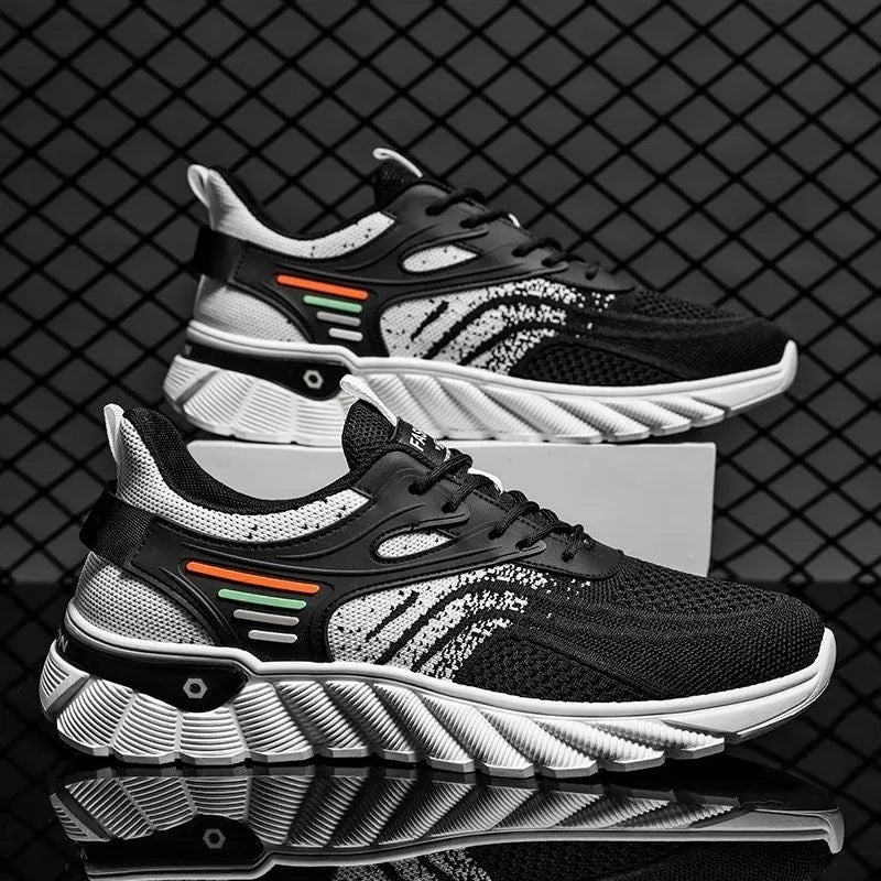 Men's platform casual running shoes in mesh with cross straps and rubber sole