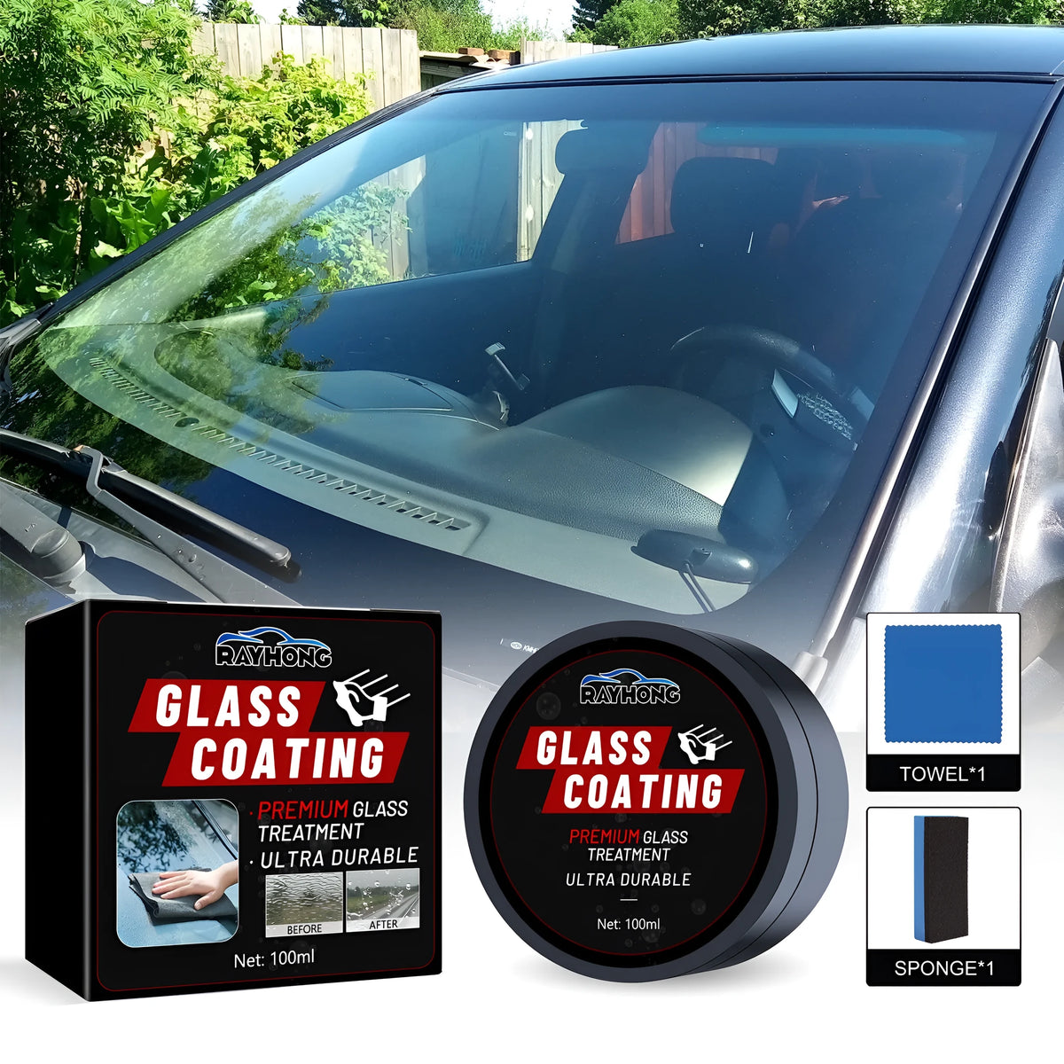 100ml windshield cleaning cream with cloth and sponge for car glass waterproof coating