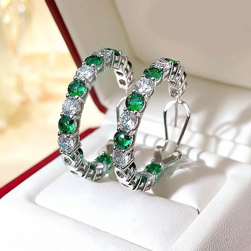 Women's colourful all-match geometric drop earrings with inlaid zircon in blue and green copper finish