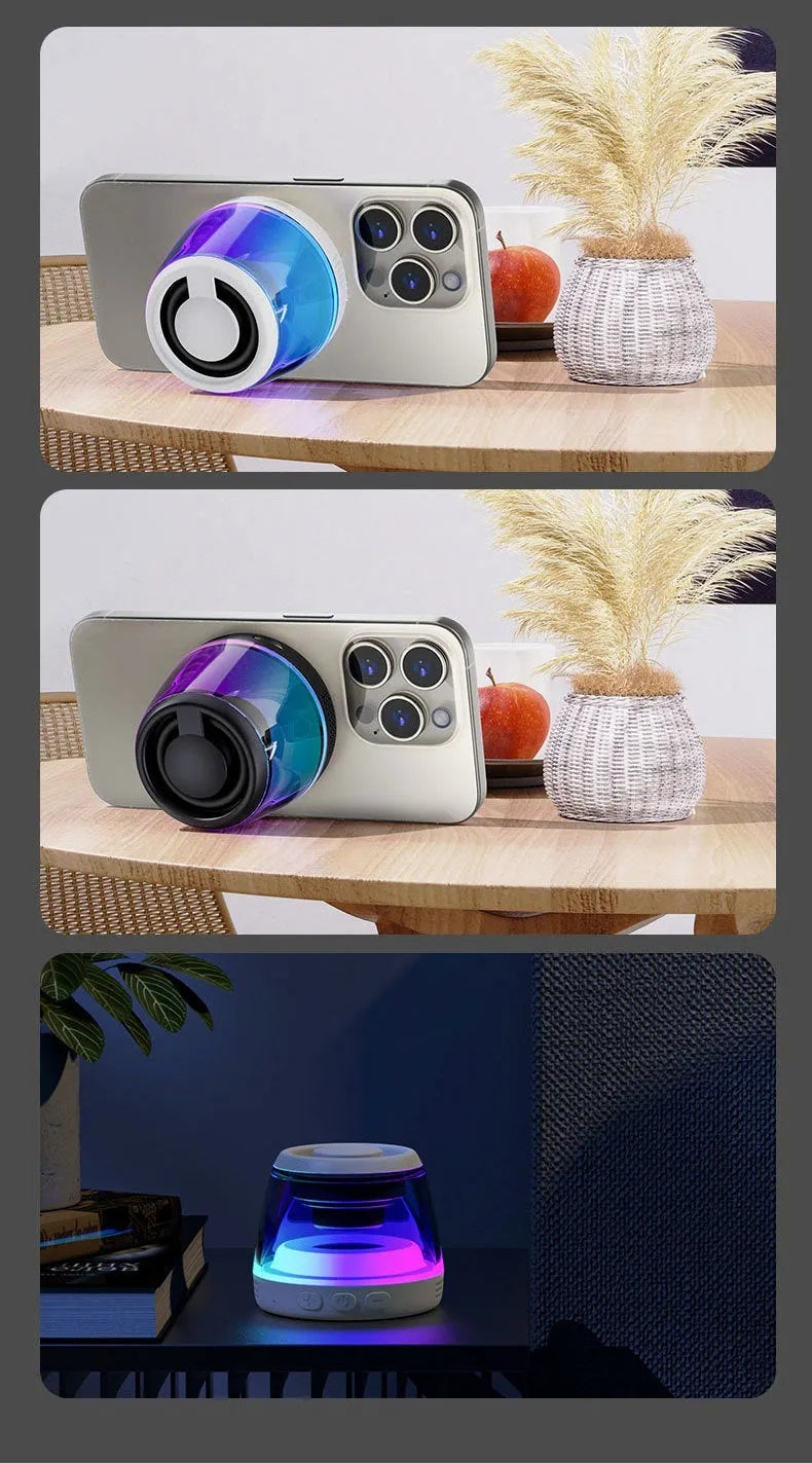 Portable wireless Bluetooth speaker with LED light effects in black or white colour options