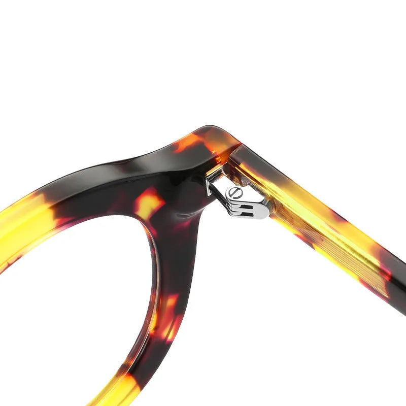 Hip-hop fashion plate frame glasses with thick sebum colour stitching detail and plastic lenses
