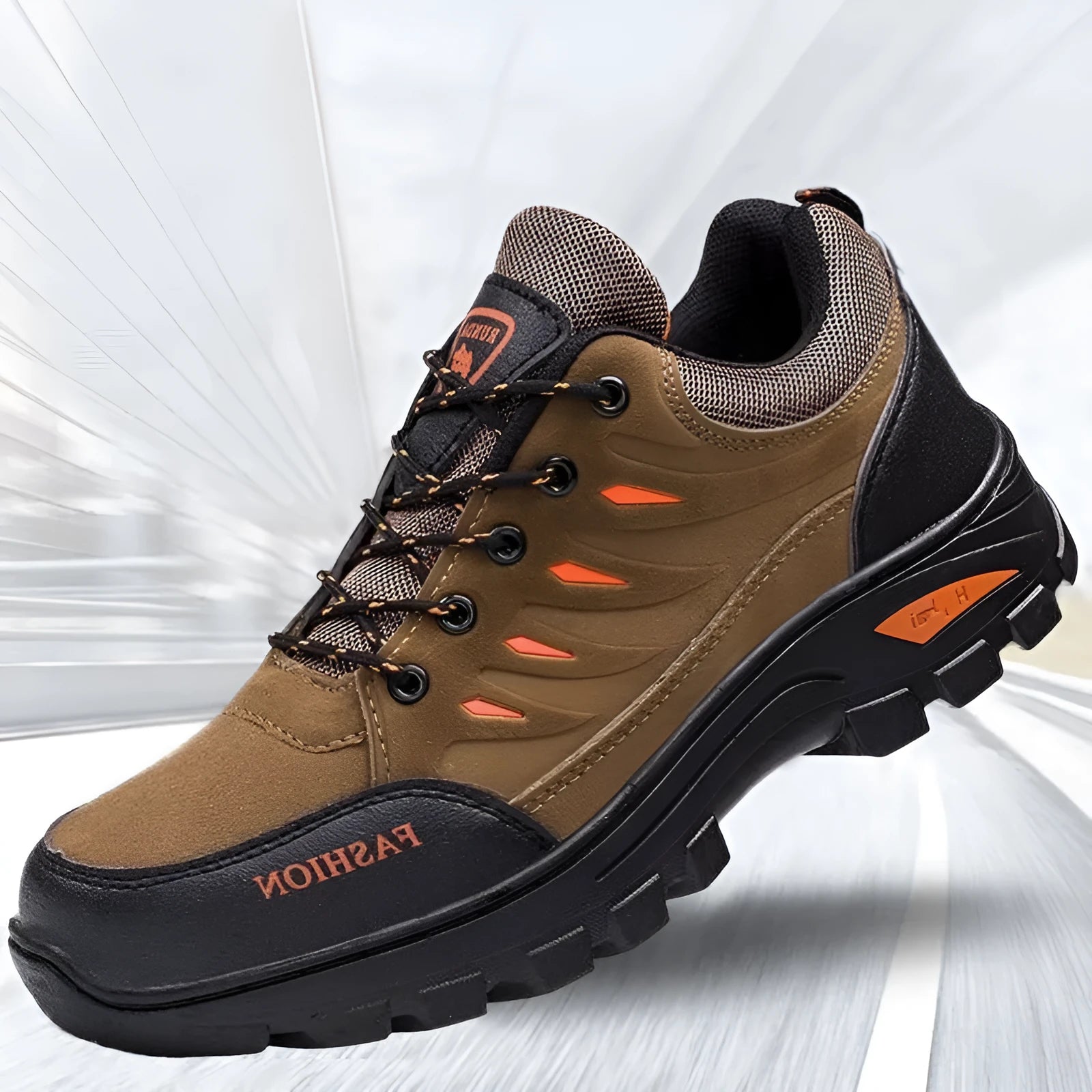Men's brown suede mid-top hiking sneakers with a platform rubber sole and lace-up front.