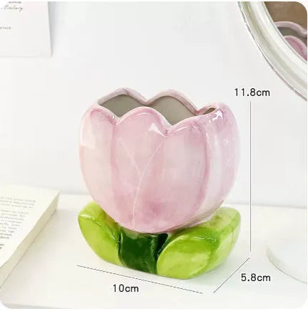 Ceramic pen holder storage box with floral decoration in five colour options