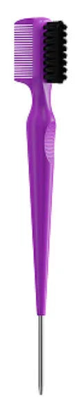 Double-headed steel needle eyebrow brush cleaner with plastic handle in black, pink, and purple colours over 20cm long