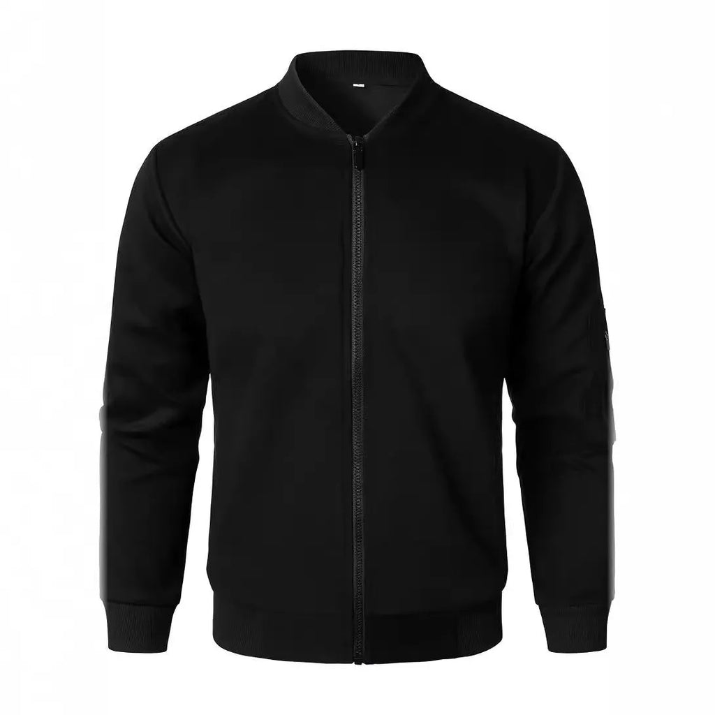 Men's loose fit knitted jacket in a business casual style, shown in grey.