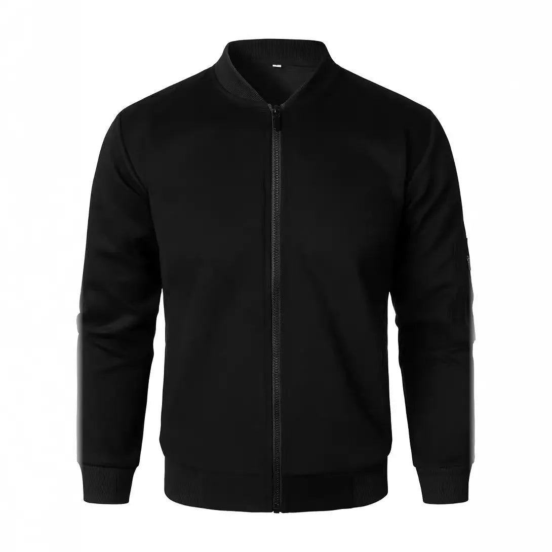 Men's loose fit knitted jacket in a business casual style, shown in grey.