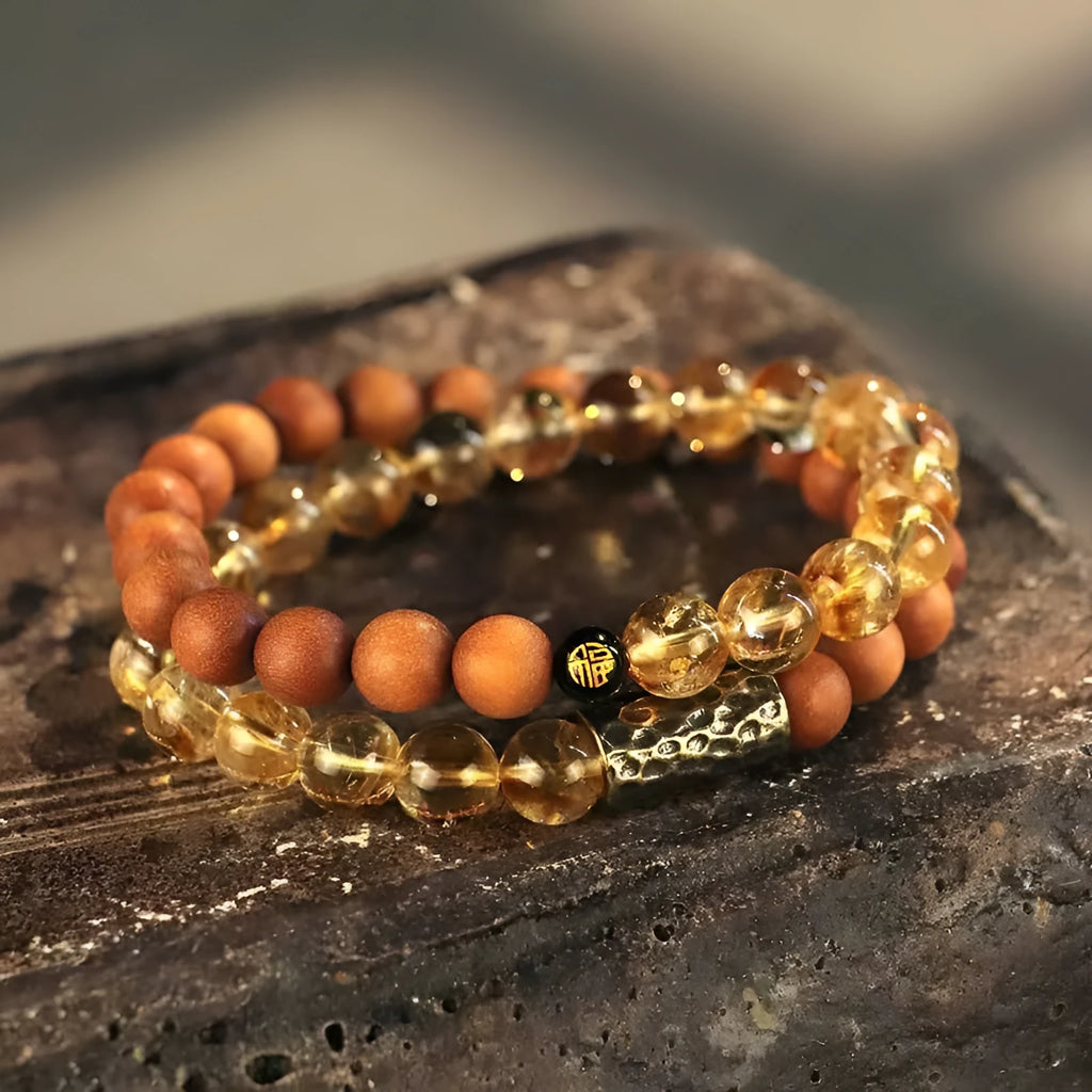 Manual processed crystal double ring bracelet in retro unisex style with three colour options