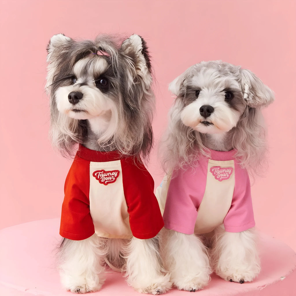 Red embroidered cotton summer clothing for dogs on small to extra large breeds