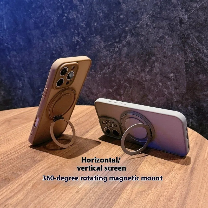 Transparent frost finish magnetic phone case with fold-away pivot bracket for iPhone models