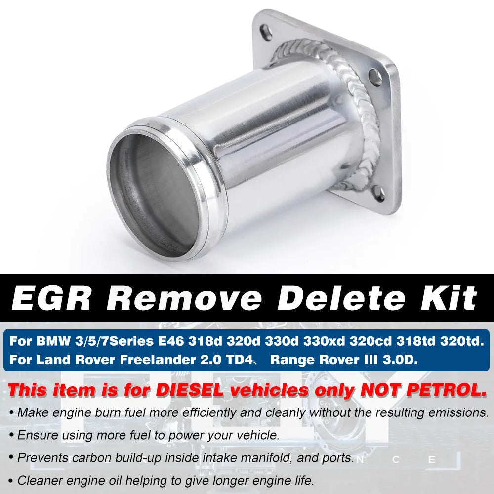 BMW E46 EGR removal pipe kit with blanking plates and hardware for diesel engine modification