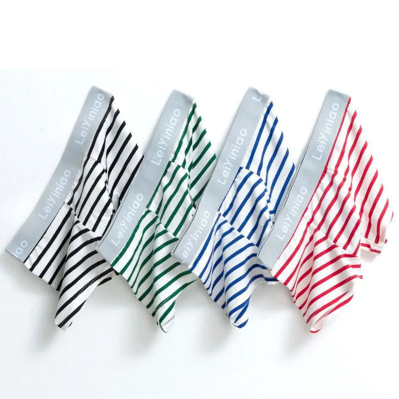 Boxed set of 4 men's cotton striped printed boxer shorts with U convex design, sizes M to 3XL