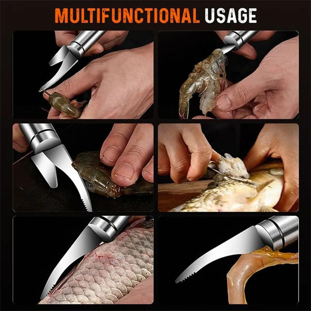 Multifunctional 304 stainless steel shrimp remover with eagle-beak tip and double row blades