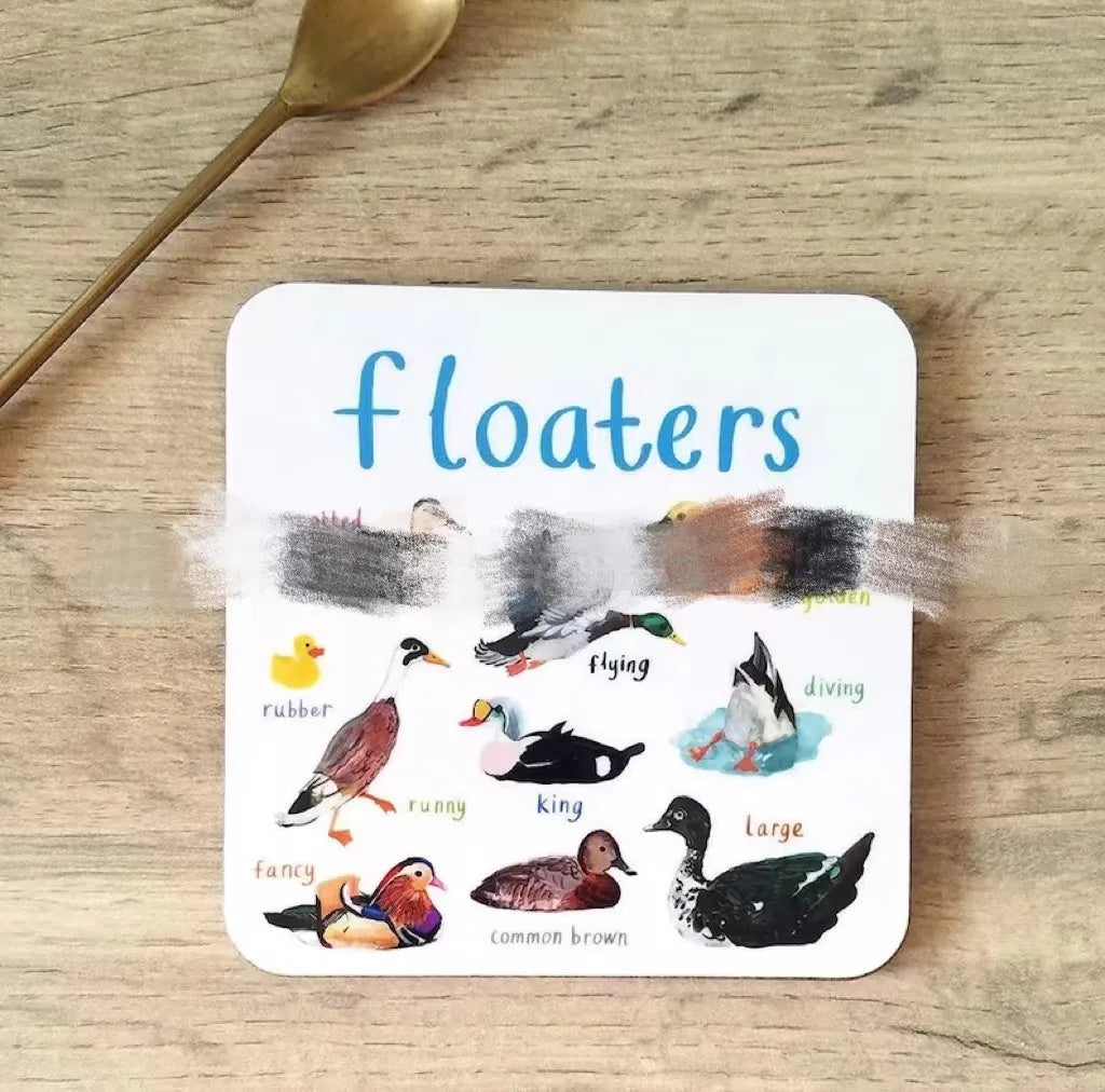 Set of 6 square bird pun coasters with PVC material, flower design, 10x10x0.35 cm each