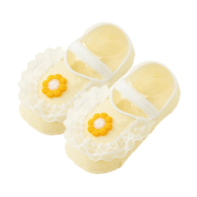 Summer thin cotton baby socks non-slip toddler ankle socks in light blue milky white, light green light pink, light yellow milk powder, 2 pairs boxed.