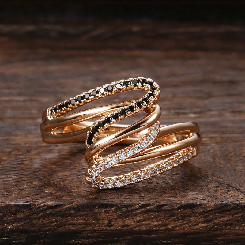 Women's copper fashion ring with micro-inlaid zircon stones and electroplating finish in sizes 6-11