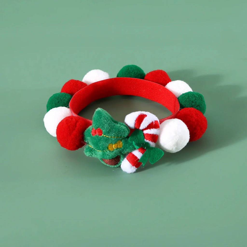 Christmas Series Pet Ball Collar in Bell hat ball style on a pet, plush material, size M