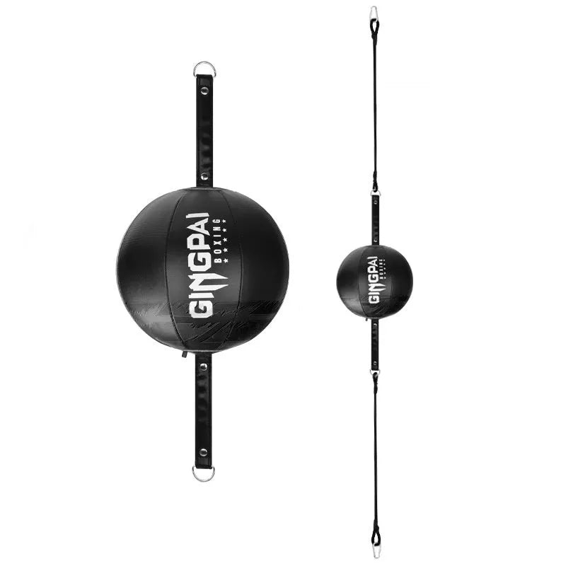 Black hanging boxing speed ball with adjustable cord for reaction training