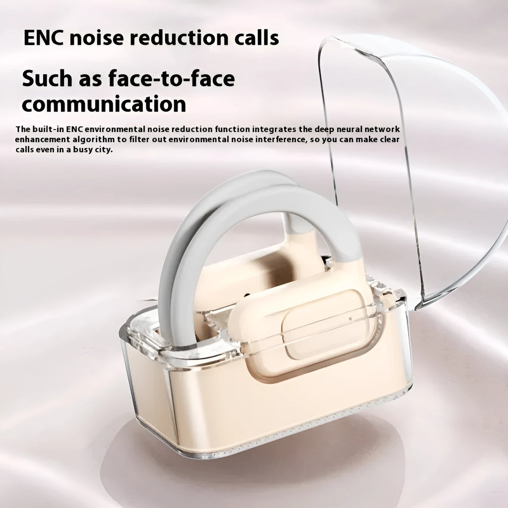 Wireless conduction Bluetooth headset in black with ear hook and digital display