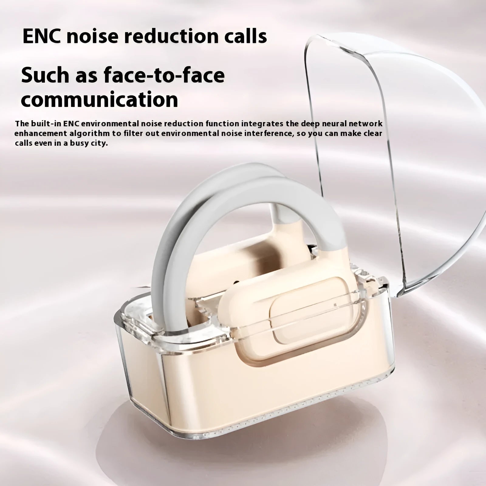 Wireless conduction Bluetooth headset in black with ear hook and digital display