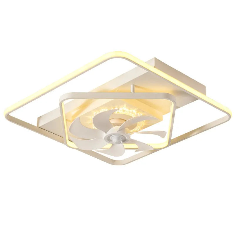 Modern thin suction ceiling fan lamp with acrylic light shade and plastic blades, 1100mm diameter