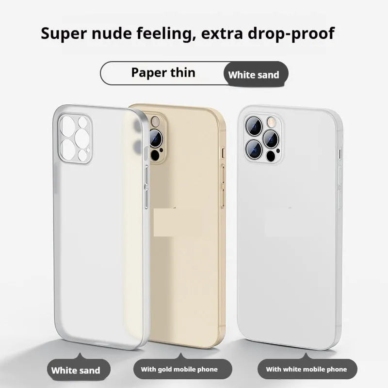 Ultra-thin transparent matte iPhone case with frosted TPU finish, back cover style.