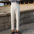 Slim fit straight-leg suit trousers in black, white, or apricot for business formal wear.