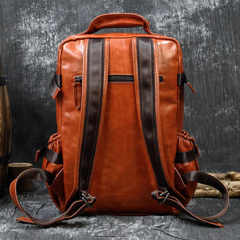 18-inch cowhide flip shoulder computer bag in blue black, 39cm x 28cm x 10cm, first layer leather, large capacity
