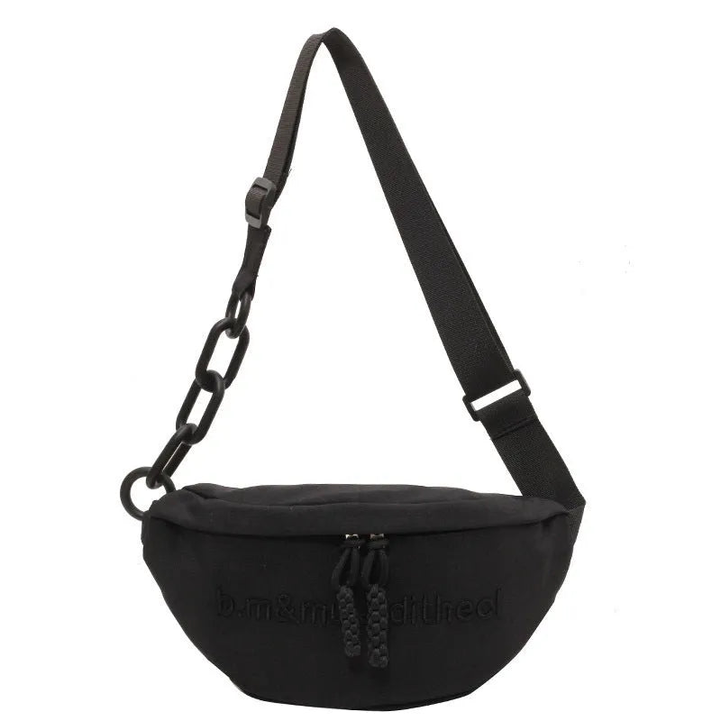 Fashion simple women's sports all-match shoulder bag in nylon with letter embroidery and chain detail