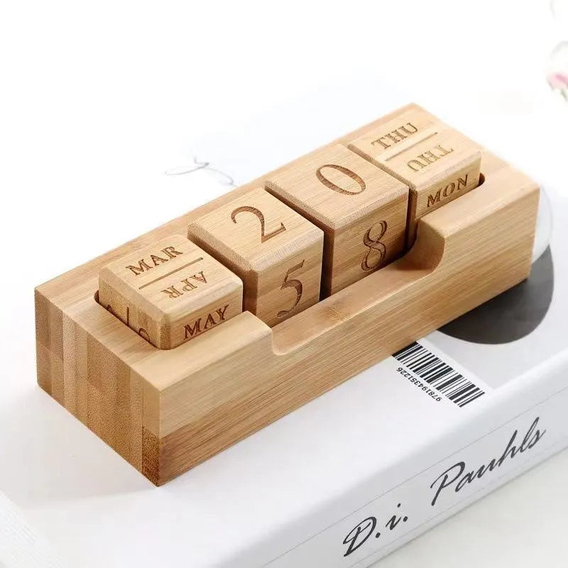 Solid wood simple desk calendar decoration in English small or large size