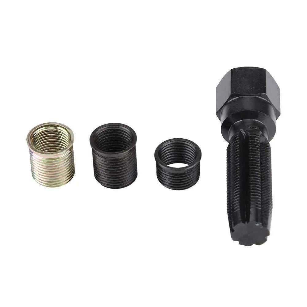 16-piece spark plug thread repair kit with M14 flanges and M16 tap in blue packaging box