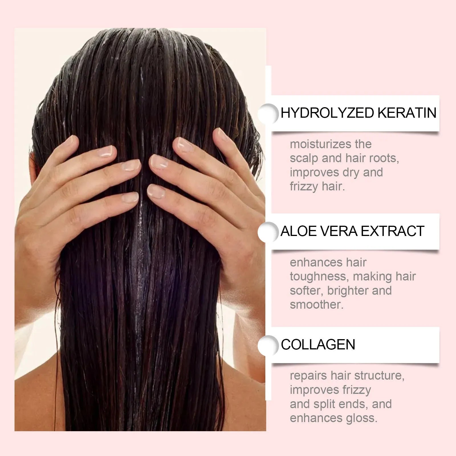 100g tub of nourishing hair mask with hydrolysed keratin and collagen in a white cube.