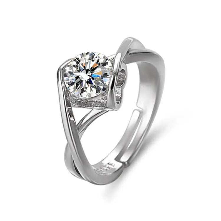 Moissanite 1 karat Angel Kiss Ring white gold colour heart shape adjustable opening women