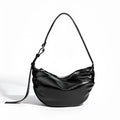 Black PU pleated shoulder bag rock-and-roll style with dumpling shape and outer pocket