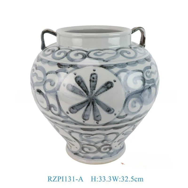 Hand-painted sunflower blue and white glazed ceramic vase for home décor and business gifts
