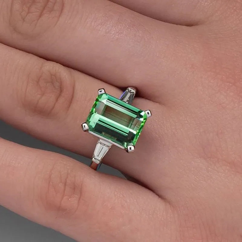 Square emerald ring green electroplated copper geometric ring for women size No 6 to No 10