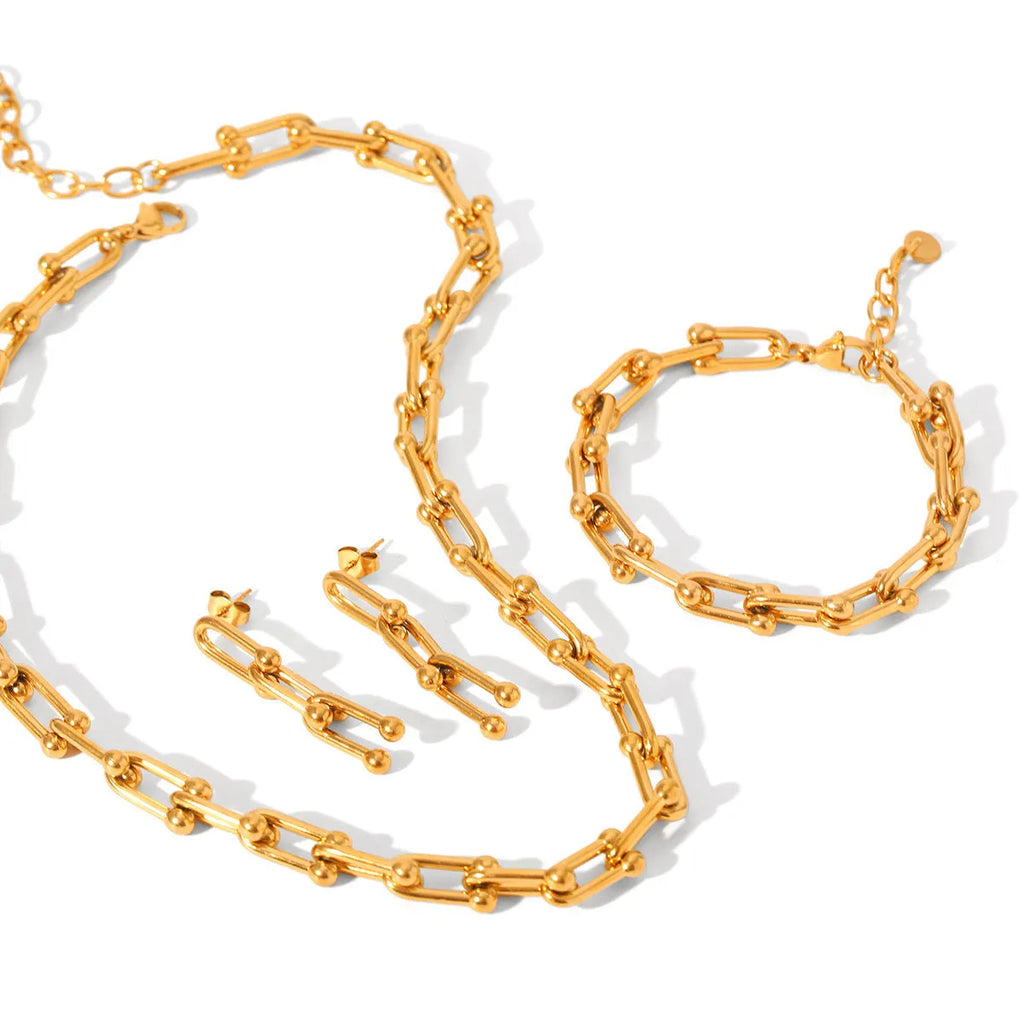 Stainless steel horseshoe chain jewellery set with necklace, bracelet and earrings featuring titanium steel pendants