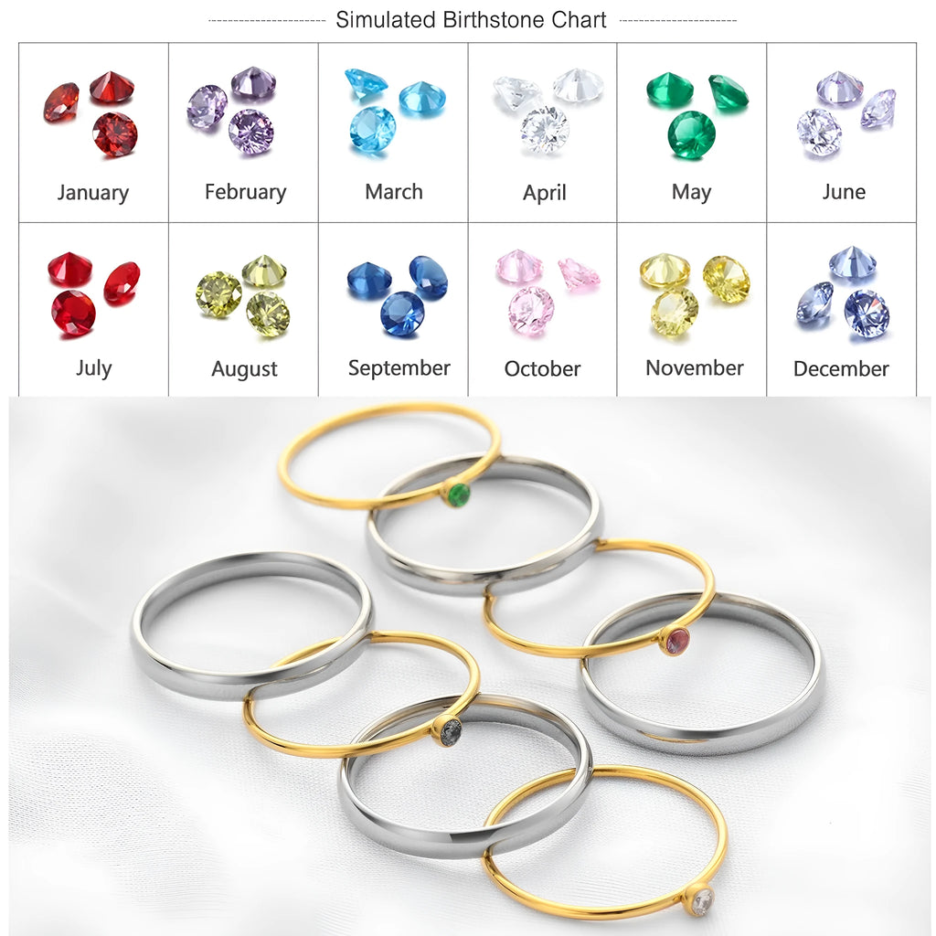 Geometric titanium steel ring with December birthstone colour and engraved gold lettering on band.