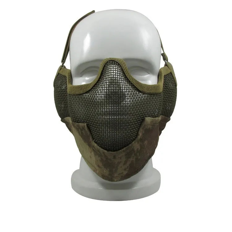 Carbon steel protective face mask with head-mounted design in camouflage colour option