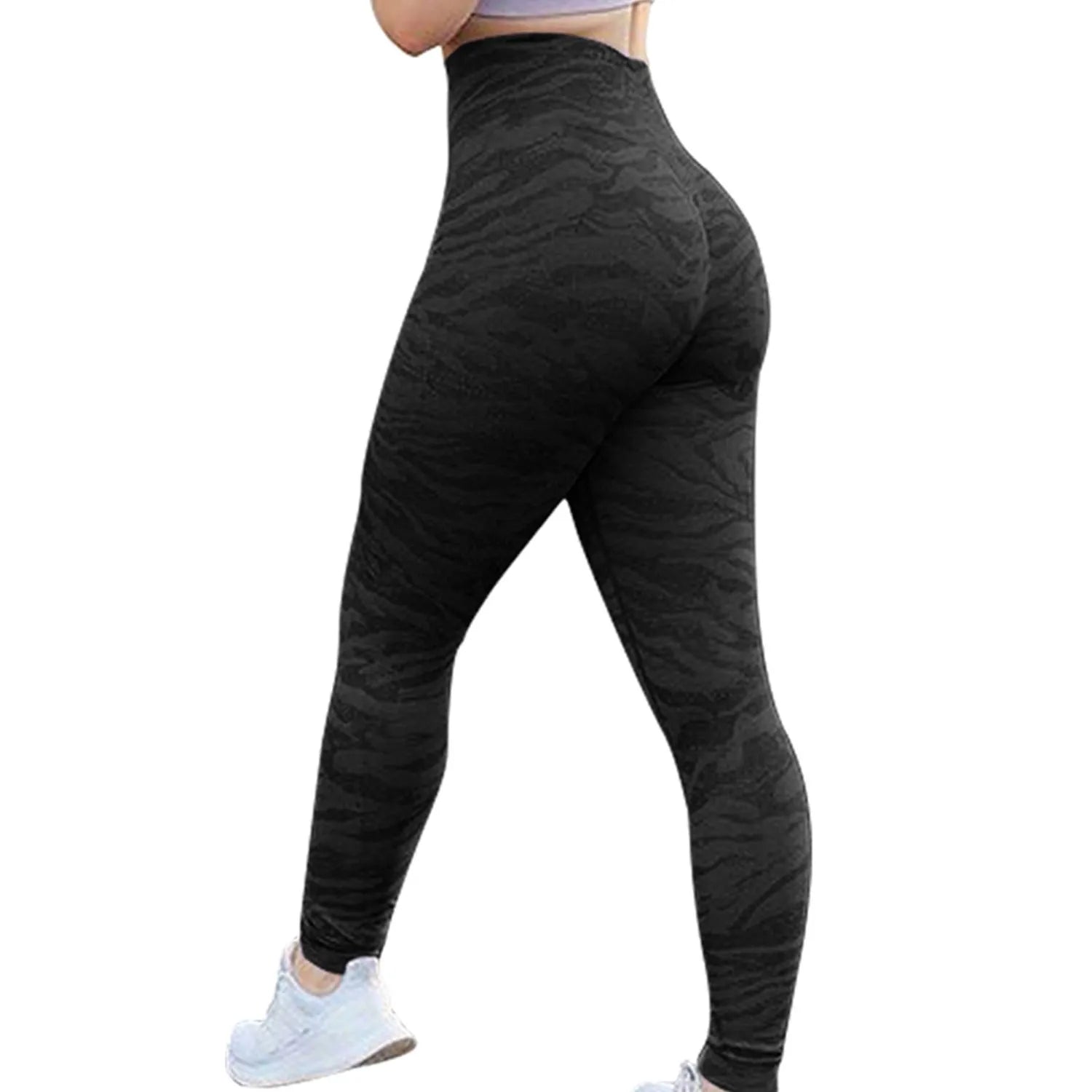 Women's butt lifting leggings in camouflage pattern with high waistband for workouts