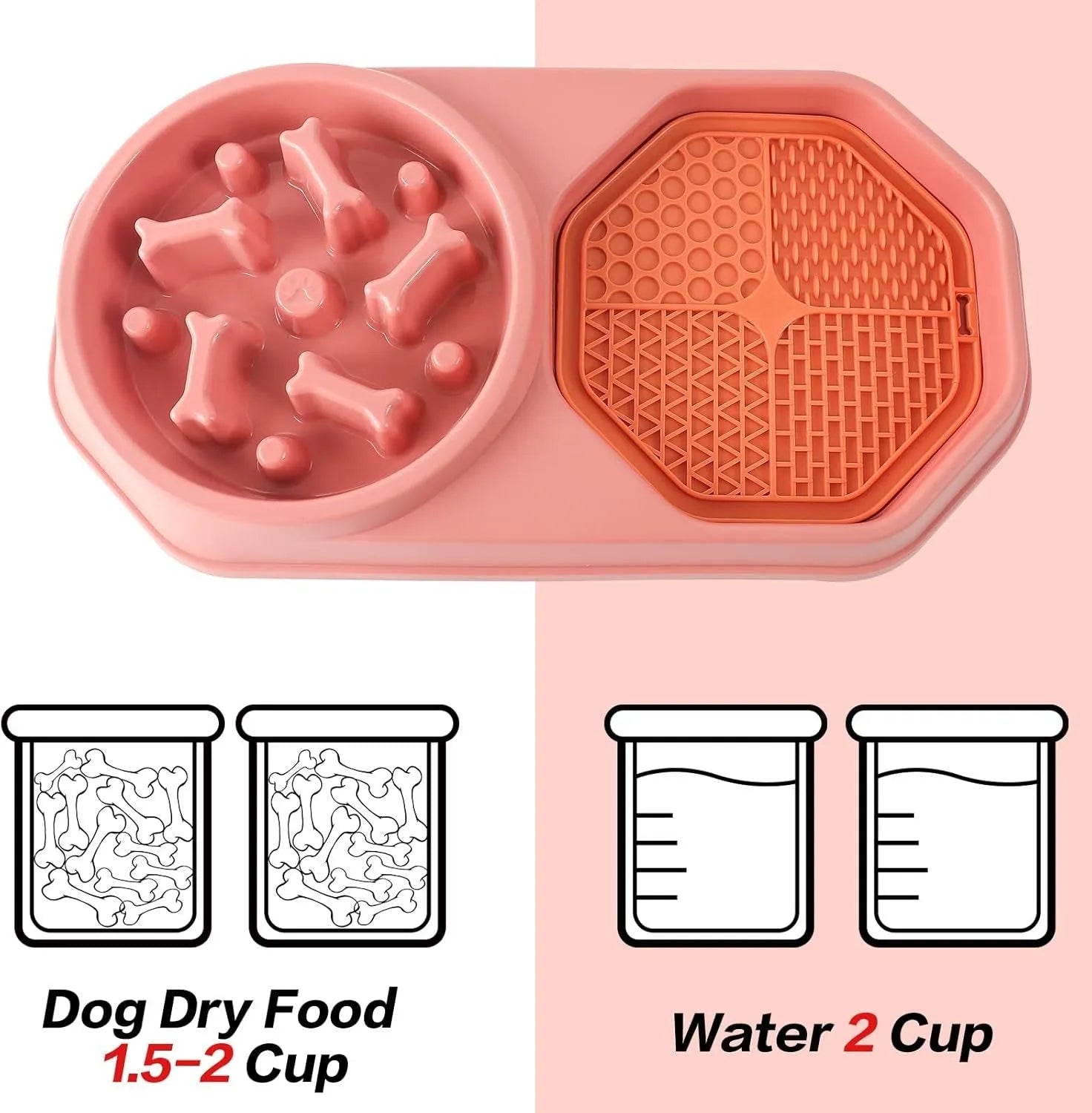 Blue green pink or yellow slow feeder puzzle dog bowl with maze pattern and non-slip base