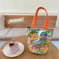 Dream Garden Orange canvas bucket bag with plush finish and double shoulder straps