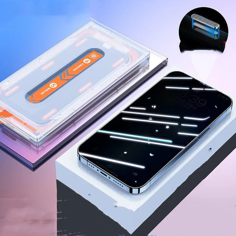 Anti-peep tempered glass screen protector for iPhone with electroplated coating and clean room installation kit