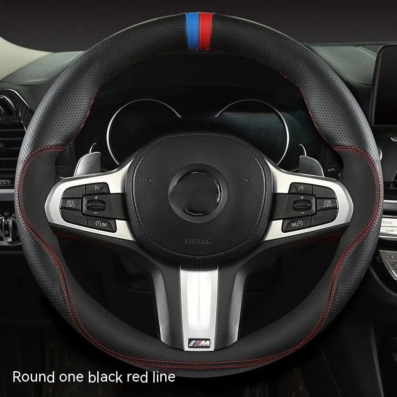 Round D-type universal steering wheel cover in microfiber with 38cm diameter available in multiple colours