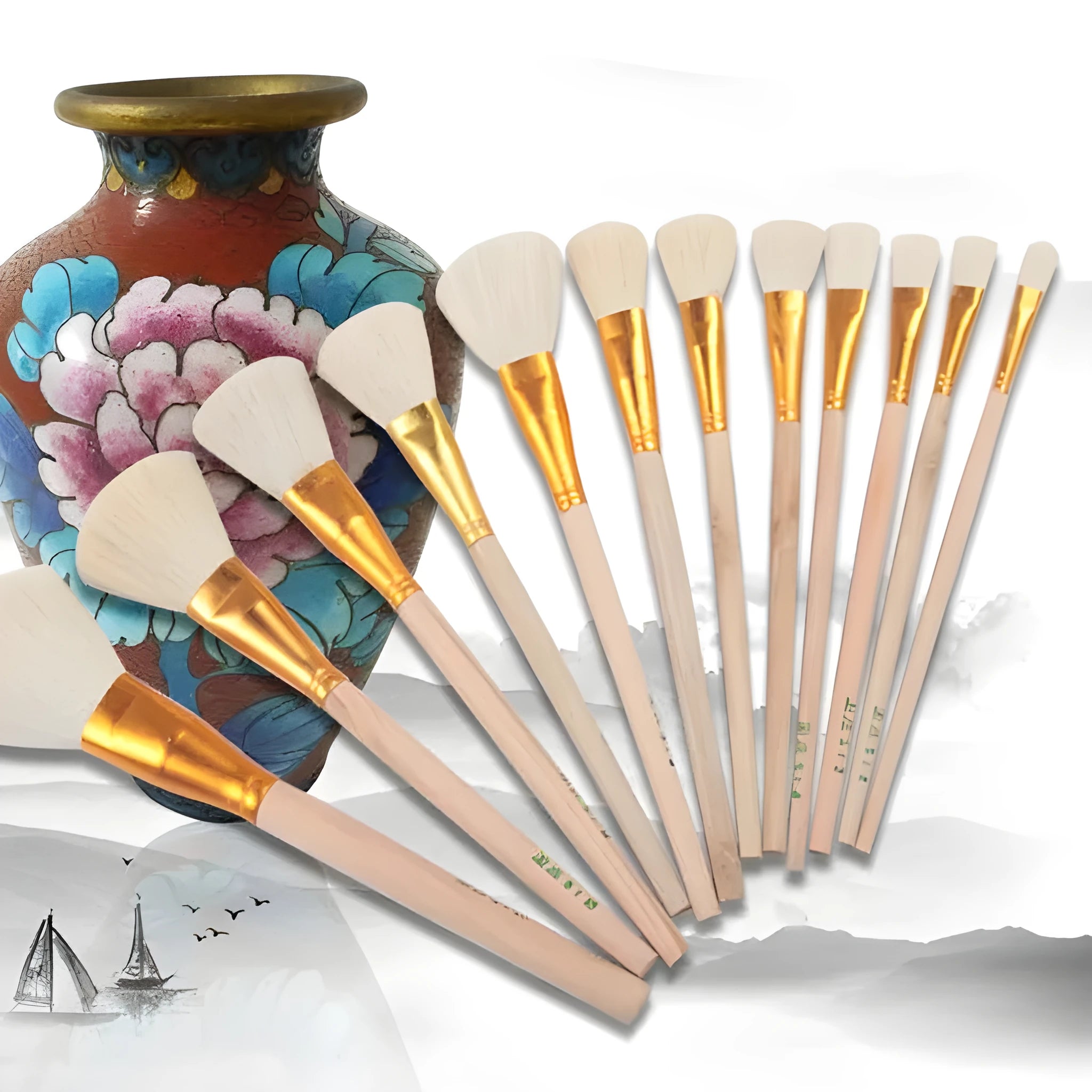 Wool painting brush with soft head for ceramic tracing and watercolour or oil painting