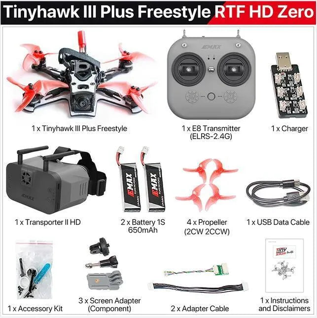 Tinyhawk III Plus Freestyle HD ELRS version FPV drone with plastic frame and E8 transmitter