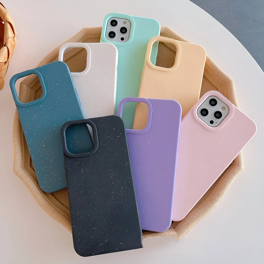 Biodegradable wheat straw fibre phone case for iPhone in multiple colour options.