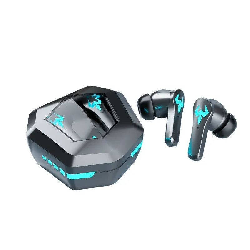 Black wireless in-ear sports headset with Bluetooth 5.0.