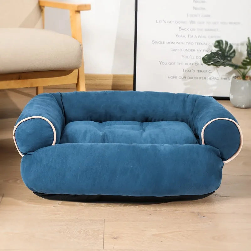 Dog sofa bed with plush surface and high-elastic PP cotton padding in khaki colour